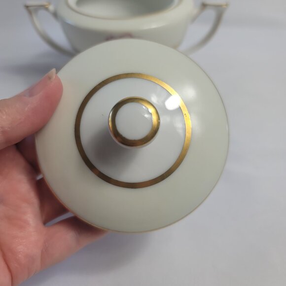 Mikado Harmony Sugar Bowl with Lid Cream Rim Pink Floral Center - Picture 3 of 15